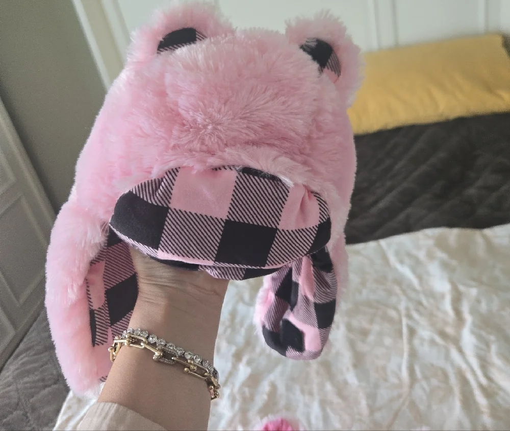 Lazy One Pink Plush Bear Hat with Label